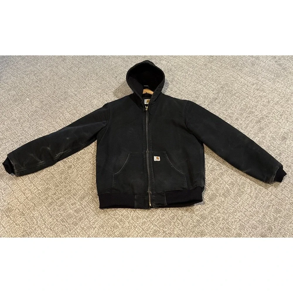 Vintage Carhartt‎ Active Black Quilt Liner Hooded Jacket Workwear Med Tall